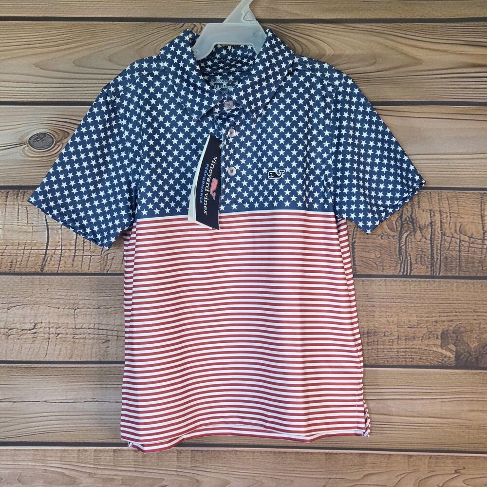 Kids' Americana Stripe Sankaty Performance Polo Vineyard Vines Size 5